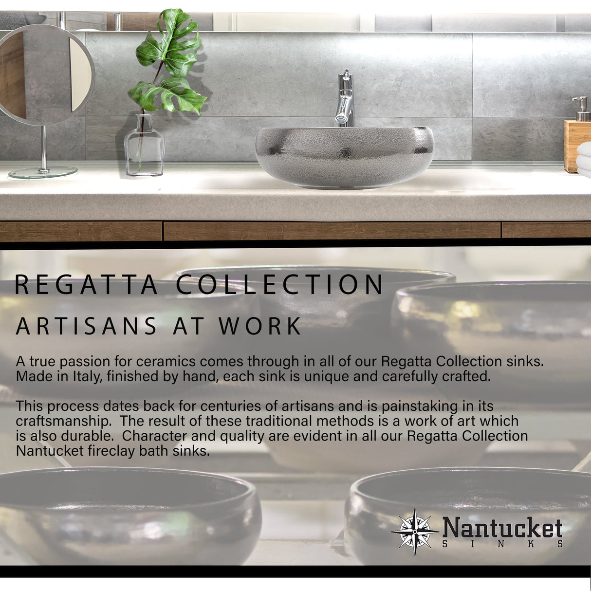 Nantucket Sinks Lugano Fireclay Hand-decorated Vanity Sink