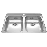 KINDRED RDLA3322-55-1N Reginox 33.38-in LR x 22-in FB x 5.5-in DP Drop In Double Bowl 1-Hole Stainless Steel Kitchen Sink In Satin Finish