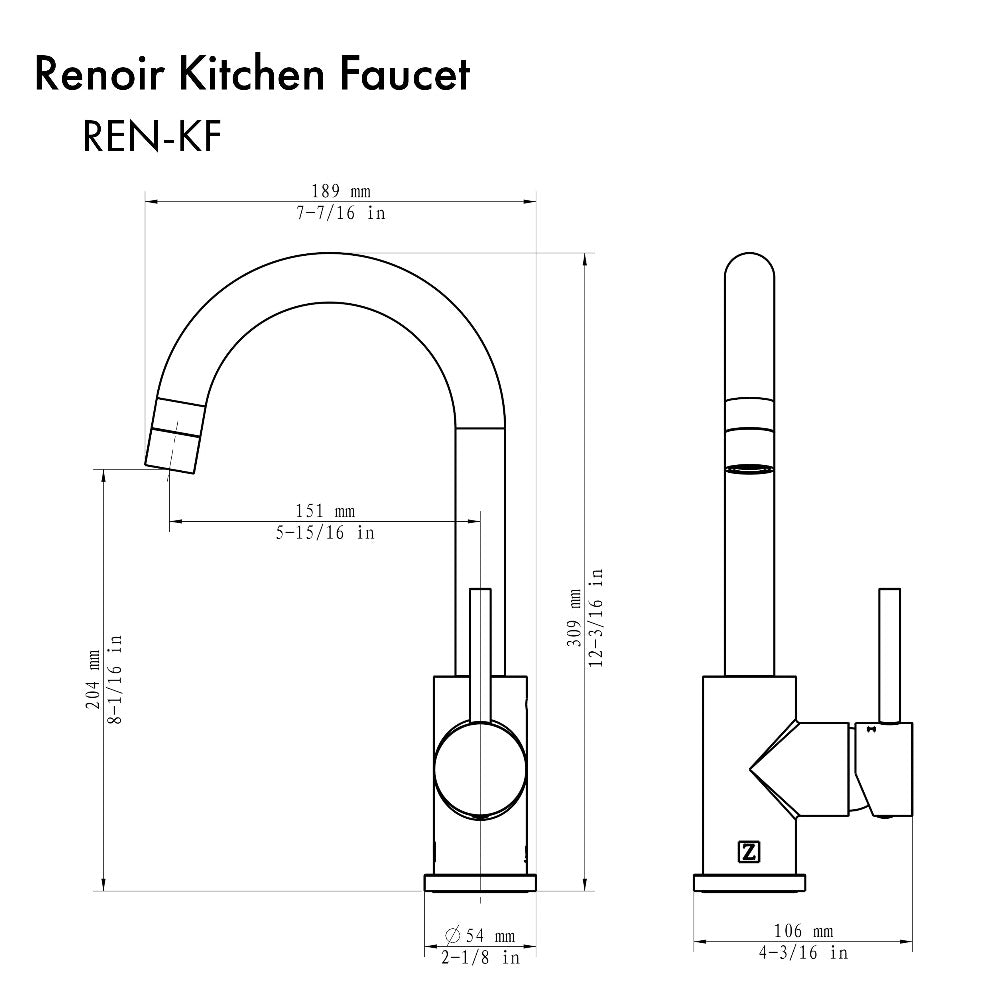 ZLINE Renoir Single Handle Kitchen Faucet in Matte Black (REN-KF-MB)