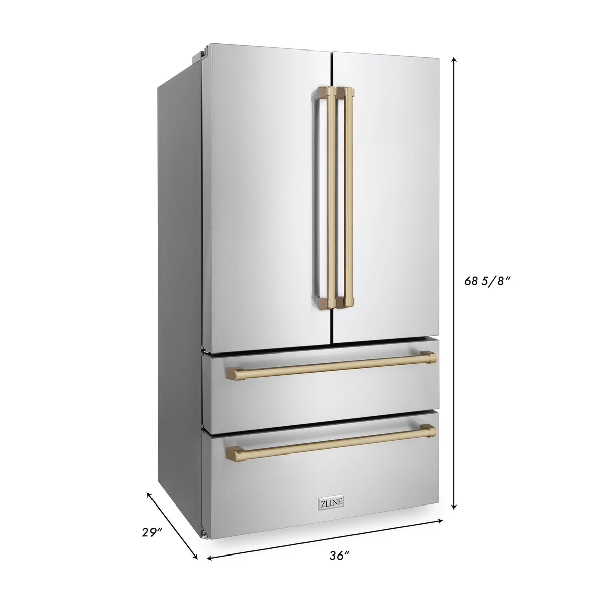 ZLINE Autograph Edition 36 in. Kitchen Package with Stainless Steel Dual Fuel Range, Range Hood, Dishwasher and Refrigerator with Champagne Bronze Accents (4KAPR-RARHDWM36-CB)