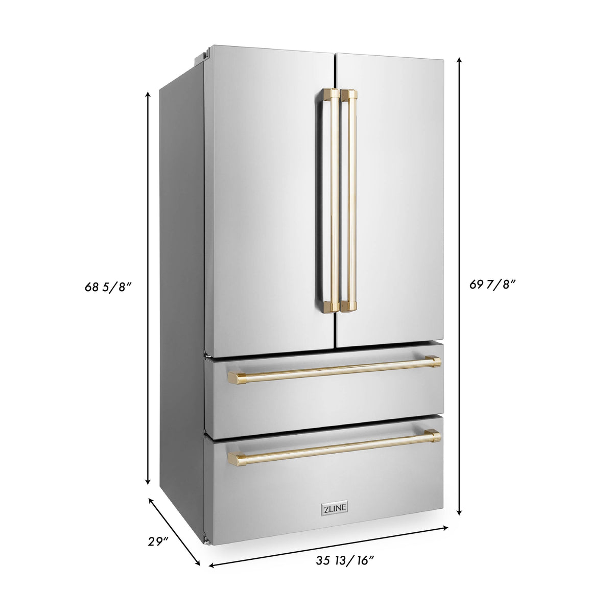 ZLINE Autograph Edition 36 in. Kitchen Package with Stainless Steel Dual Fuel Range, Range Hood, Dishwasher and Refrigerator with Polished Gold Accents (4KAPR-RARHDWM36-G)