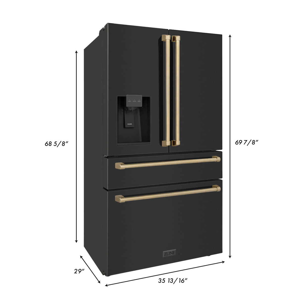 ZLINE Autograph Edition 30 in. Kitchen Package with Black Stainless Steel Dual Fuel Range, Range Hood, Dishwasher, and Refrigerator with External Water Dispenser with Champagne Bronze Accents (4AKPR-RABRHDWV30-CB)