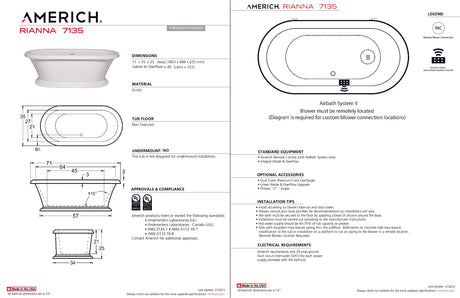 Americh RI7135T-WH Rianna 7135 - Tub Only - White