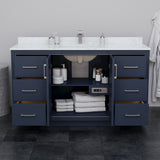 Icon 60 Inch Single Bathroom Vanity in Dark Blue White Cultured Marble Countertop Undermount Square Sink Brushed Nickel Trim
