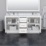 Icon 72 Inch Double Bathroom Vanity in White Carrara Cultured Marble Countertop Undermount Square Sinks Satin Bronze Trim