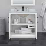 Strada 36 Inch Single Bathroom Vanity in White White Carrara Marble Countertop Undermount Square Sink Satin Bronze Trim