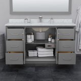Strada 60 Inch Single Bathroom Vanity in Dark Gray White Cultured Marble Countertop Undermount Square Sink Matte Black Trim 58 Inch Mirror
