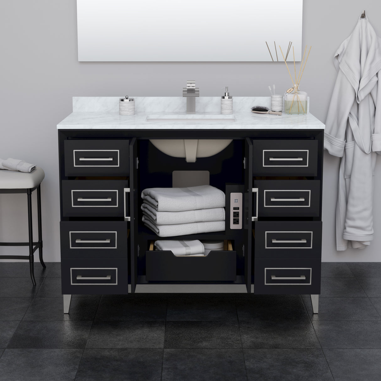 Marlena 48 Inch Single Bathroom Vanity in Black No Countertop No Sink Brushed Nickel Trim