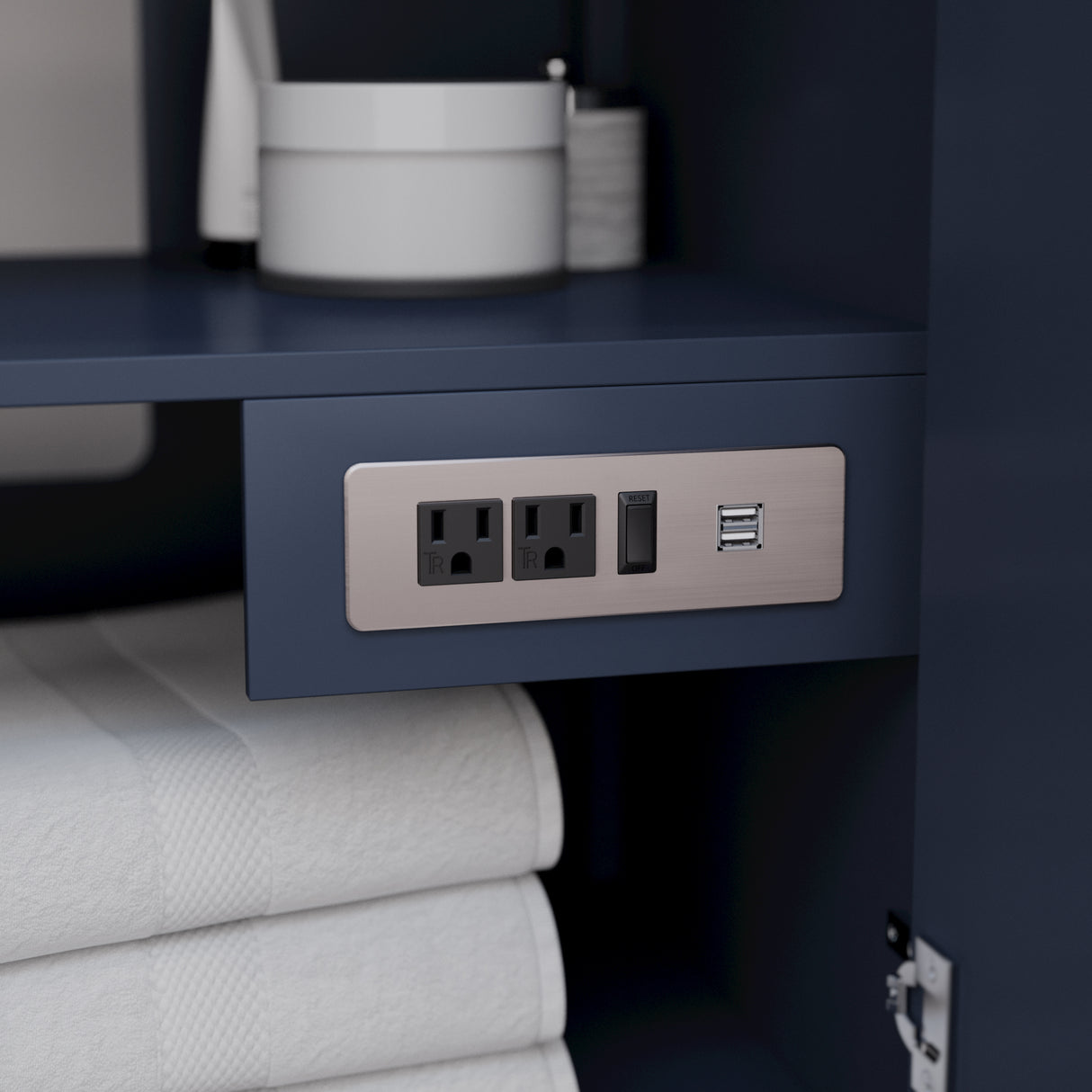 Icon 42 Inch Single Bathroom Vanity in Dark Blue No Countertop No Sink Brushed Nickel Trim 34 Inch Mirror