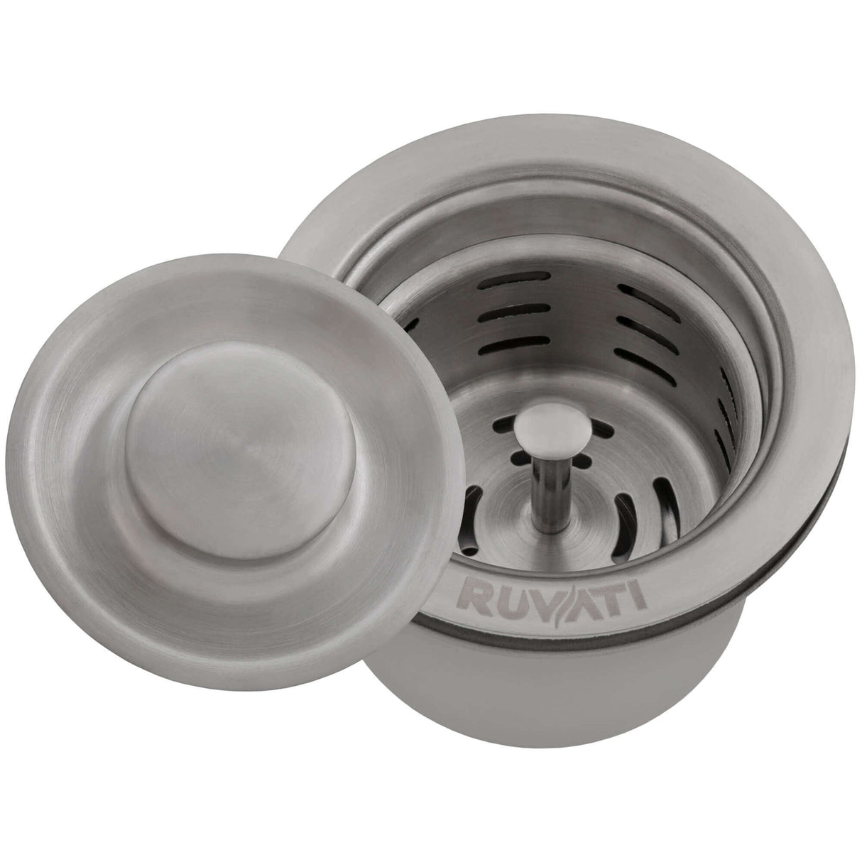Ruvati Deep Basket Strainer Drain for Kitchen Sinks all Metal with Stopper 3-1/2 inch - Stainless Steel - RVA1027ST