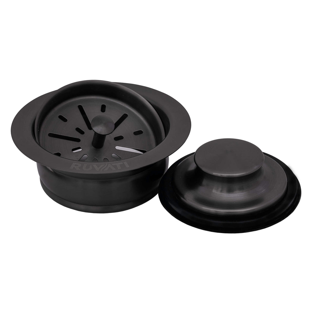 Ruvati Garbage Disposal Flange with Basket Strainer and Stopper - Gunmetal Black Stainless Steel - RVA1042BL