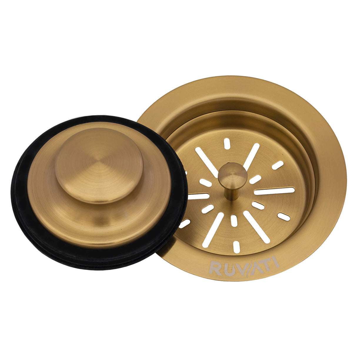 Ruvati Garbage Disposal Flange with Basket Strainer and Stopper - Brushed Gold Satin Brass - RVA1042GG