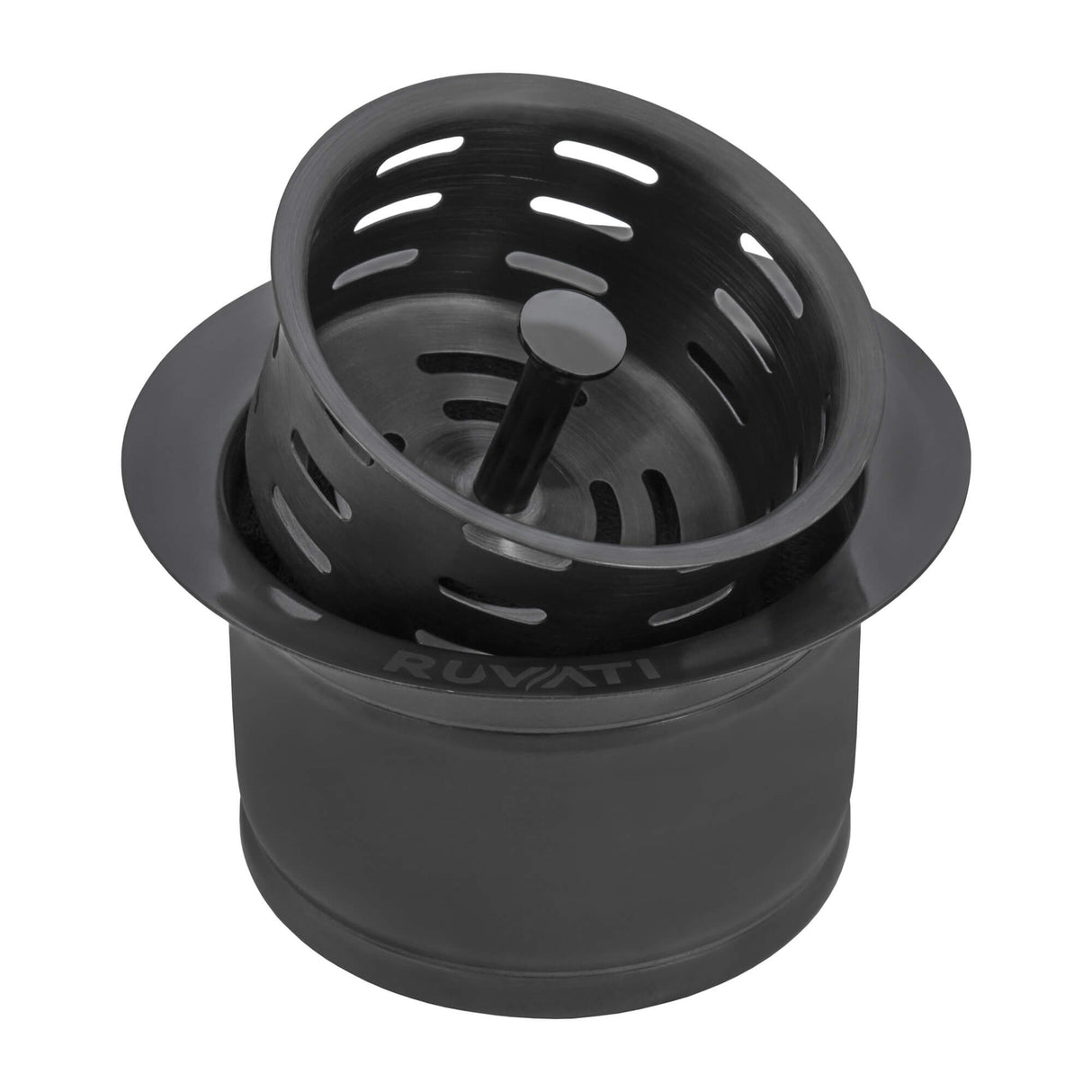 Ruvati Extended Garbage Disposal Flange with Deep Basket Strainer - Gunmetal Black Stainless Steel - RVA1049BL