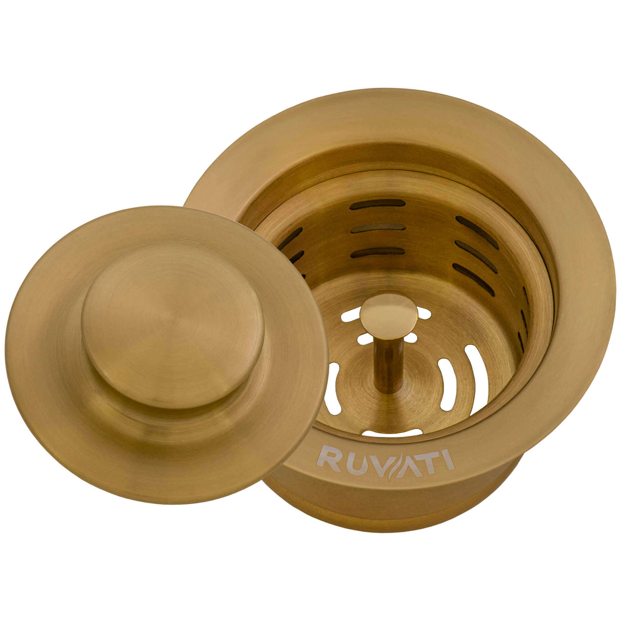 Ruvati Extended Garbage Disposal Flange with Deep Basket and Stopper - Brushed Gold Satin Brass - RVA1052GG