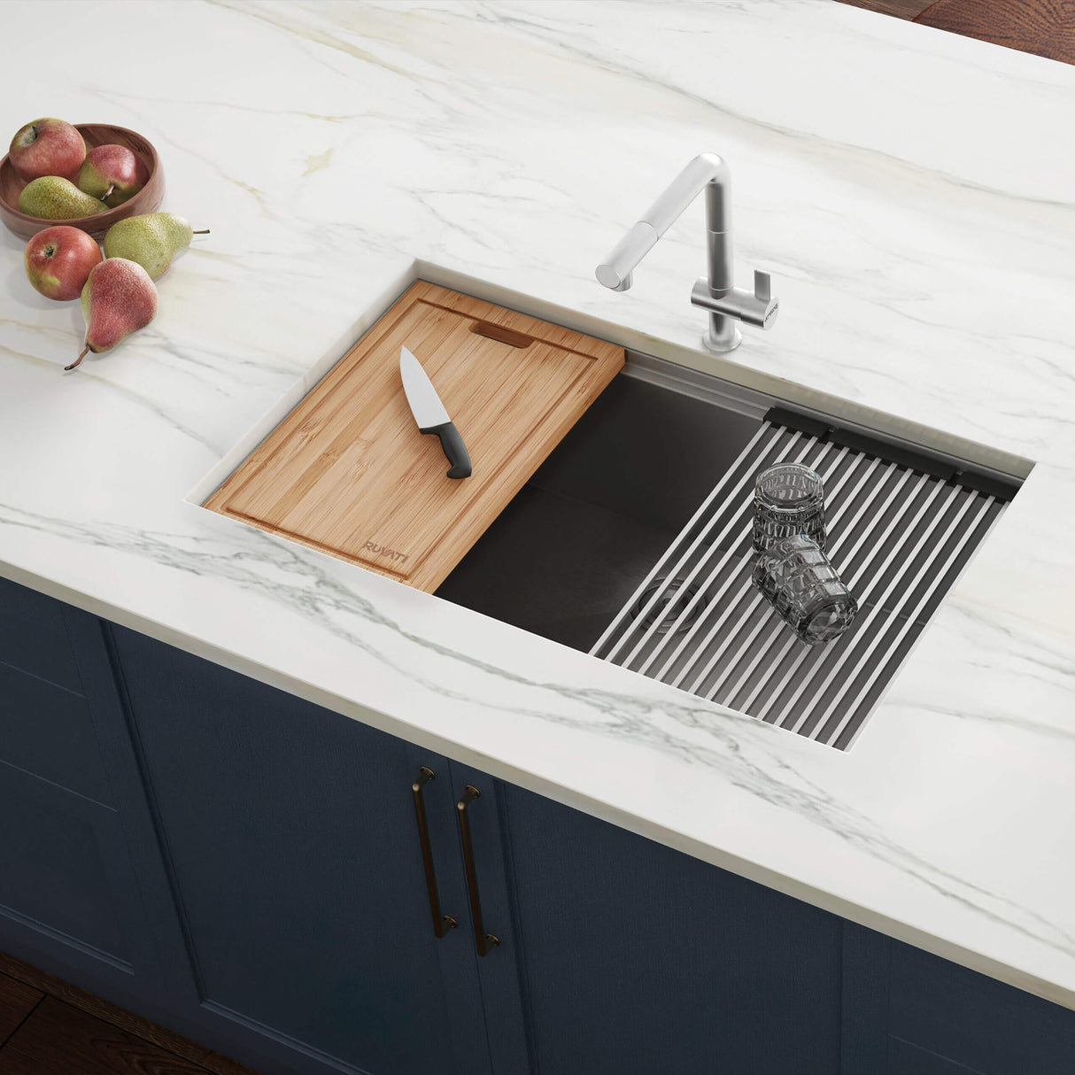 Ruvati 17 x 11 inch LedgeFit Bamboo Replacement Cutting Board for Ruvati Workstation Sinks - RVA1217BAM