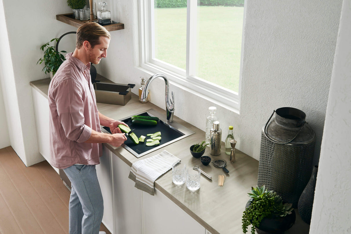 Ruvati 17 x 11 inch LedgeFit Black Resin Replacement Cutting Board for Ruvati Workstation Sinks - RVA1217BLK