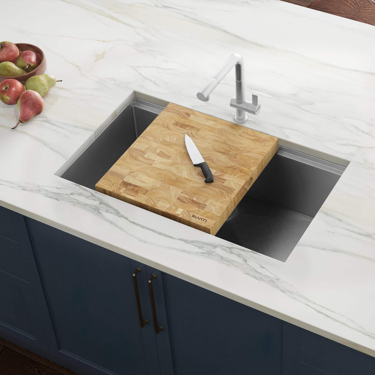 Ruvati 17 x 16 x 2 inch thick End-Grain French Oak Butcher Block Solid Wood Large Cutting Board - RVA2445OAK