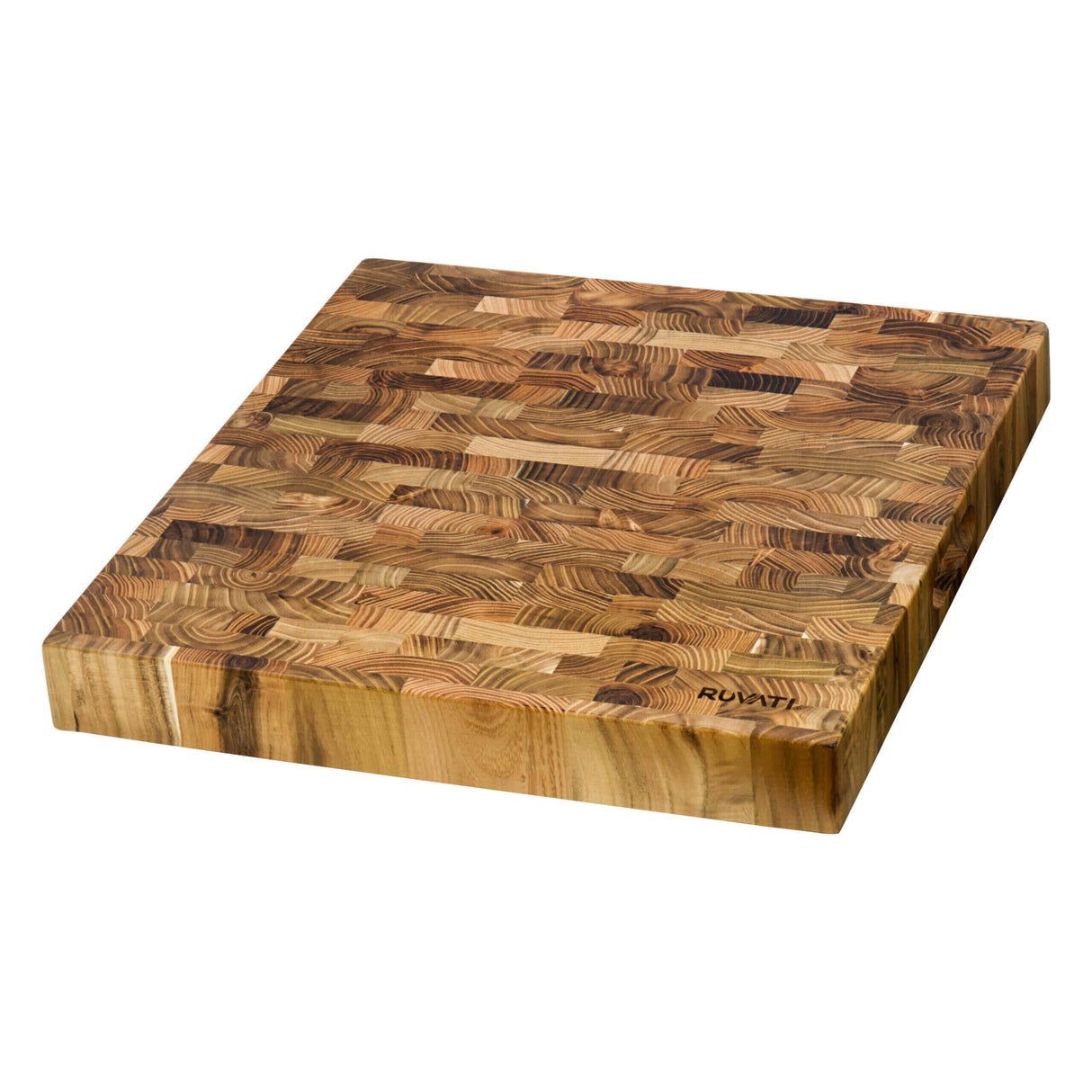 Ruvati 17 x 16 x 2 inch thick End-Grain Teak Butcher Block Solid Wood Large Workstation Cutting Board - RVA2445TKE