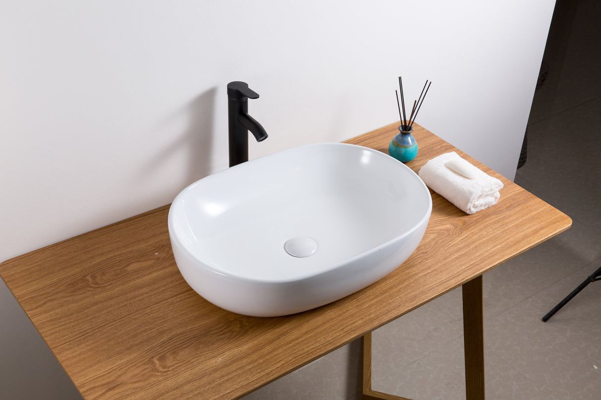 Ruvati 24 x 16 inch Bathroom Vessel Sink White Oval Above Vanity Countertop Porcelain Ceramic - RVB0424
