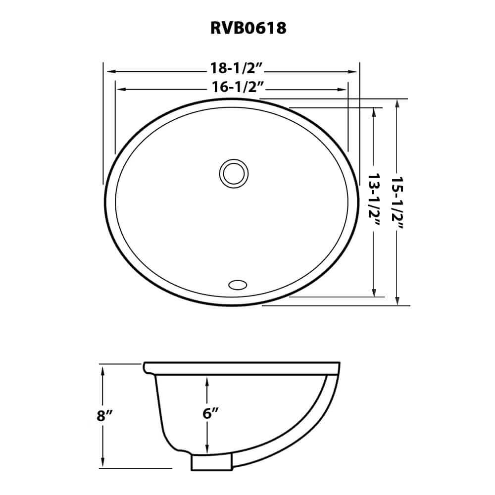 Ruvati 16 x 13 inch Undermount Bathroom Sink Black Oval Porcelain Ceramic with Overflow - RVB0618BK
