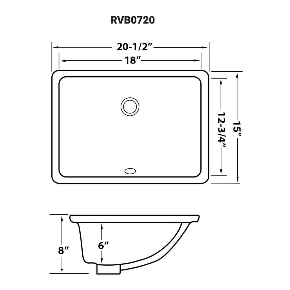 Ruvati 18 x 13 inch Undermount Bathroom Sink White Rectangular Porcelain Ceramic with Overflow - RVB0720