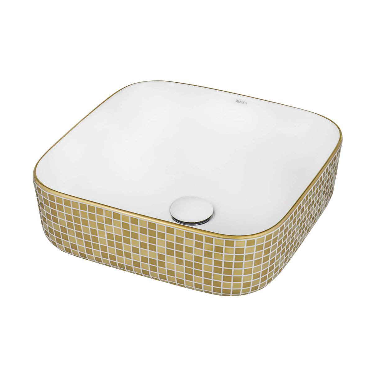 Ruvati 15 x 15 inch Bathroom Vessel Sink Gold Decorative Pattern Above Vanity Counter White Porcelain Ceramic - RVB1515WG4