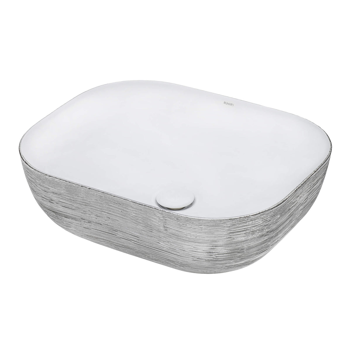 Ruvati 20 x 16 inch Bathroom Vessel Sink Silver Decorative Art Above Vanity Counter White Ceramic - RVB2016WS