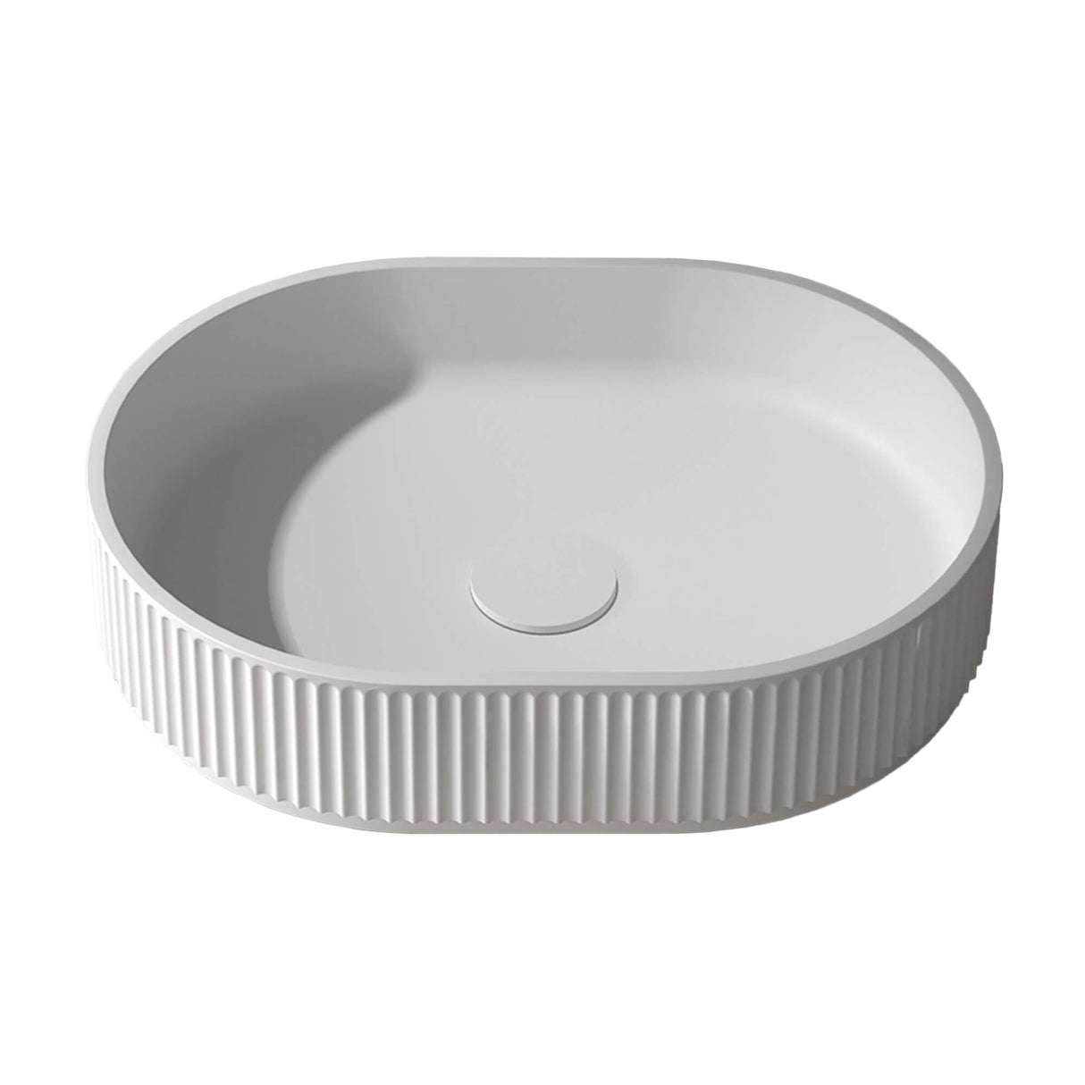 Ruvati 19 x 14 inch Fluted Vessel Bathroom Sink epiStone Solid Surface Modern Oval Matte White - RVB2819WH