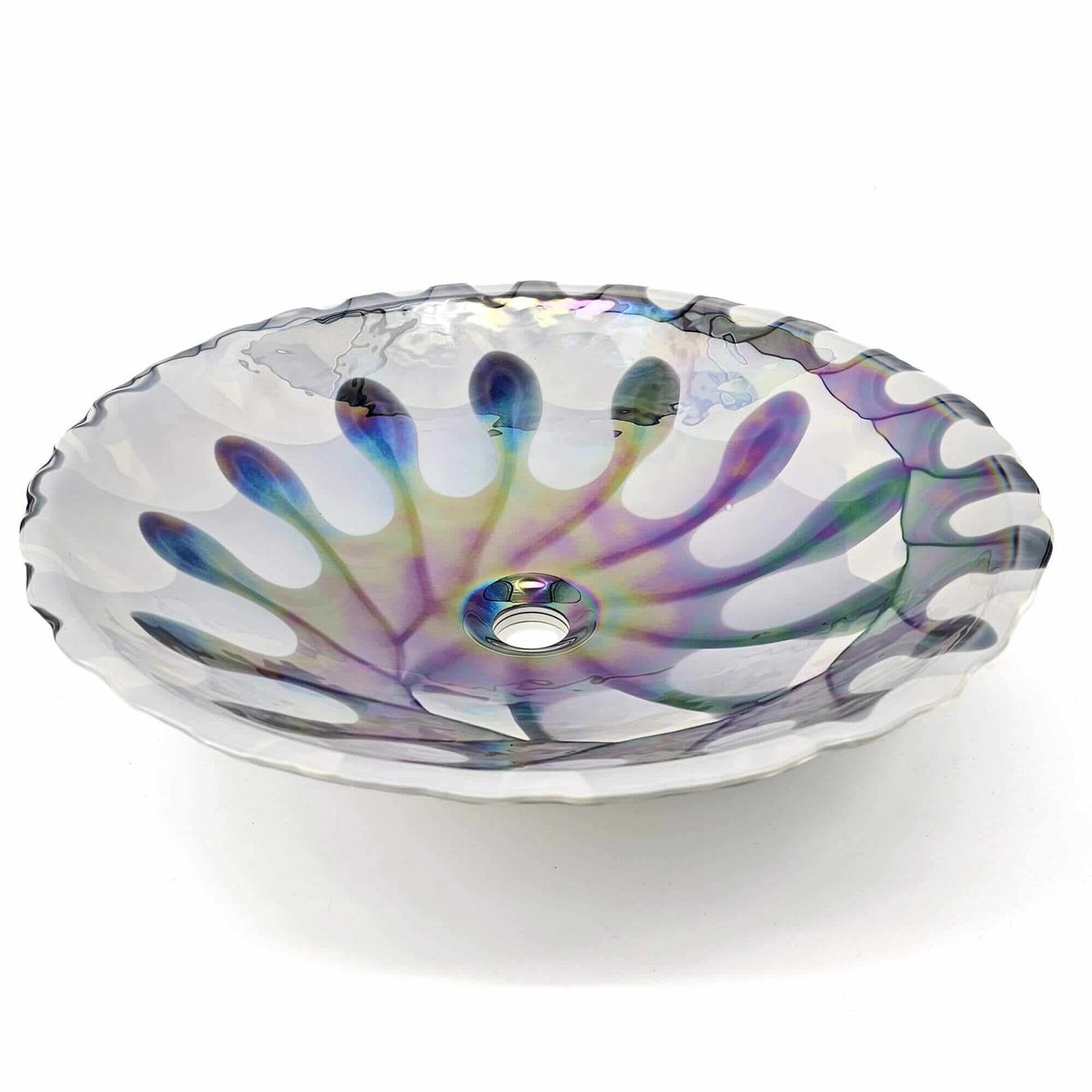 Ruvati 20 inch Murano Glass Art Drop In Round Decorative Pattern Bathroom Sink - Spira Luxe Pearl White - RVB3035
