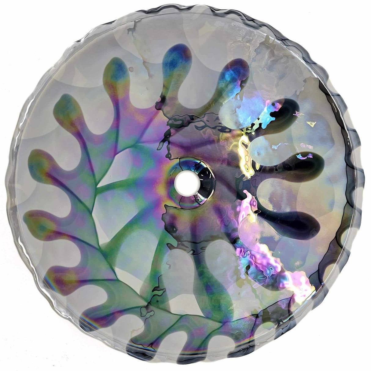 Ruvati 20 inch Murano Glass Art Drop In Round Decorative Pattern Bathroom Sink - Spira Luxe Pearl White - RVB3035