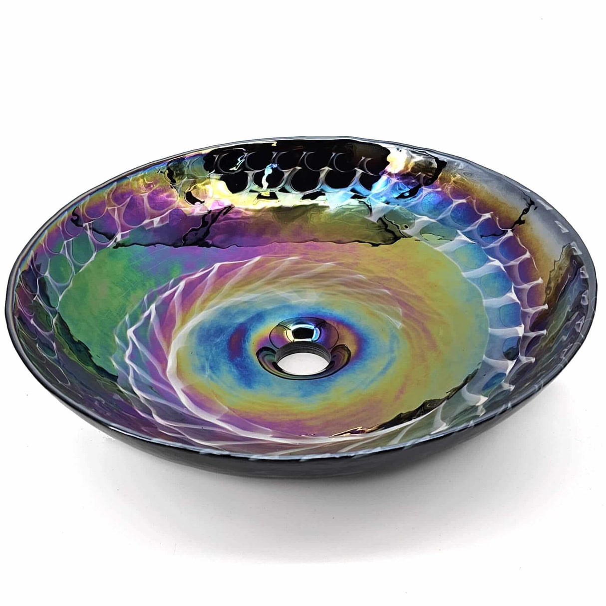 Ruvati 16 inch Murano Glass Art Vessel Circle Decorative Pattern Bathroom Sink - Cosmic Black - RVB3049