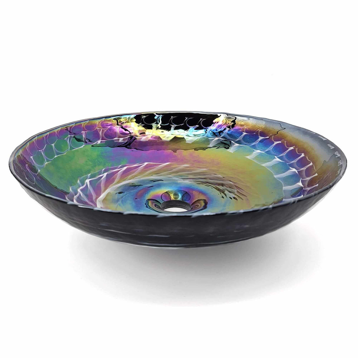 Ruvati 16 inch Murano Glass Art Vessel Circle Decorative Pattern Bathroom Sink - Cosmic Black - RVB3049
