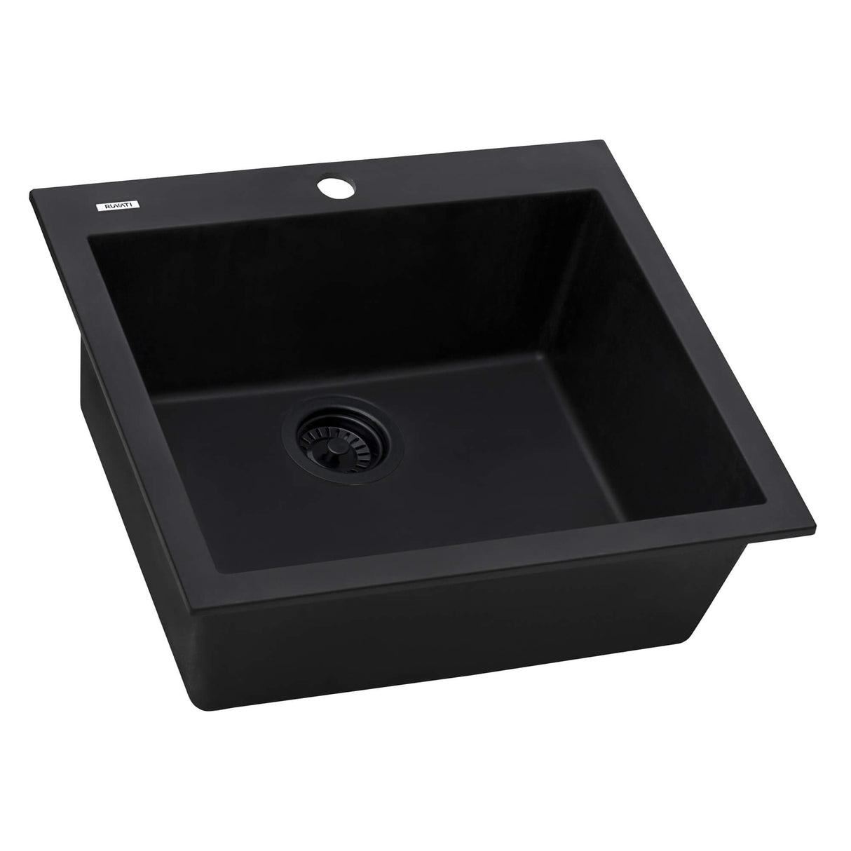 Ruvati 23 x 20 inch epiGranite Drop-in Topmount Granite Composite Single Bowl Kitchen Sink - Midnight Black - RVG1023BK