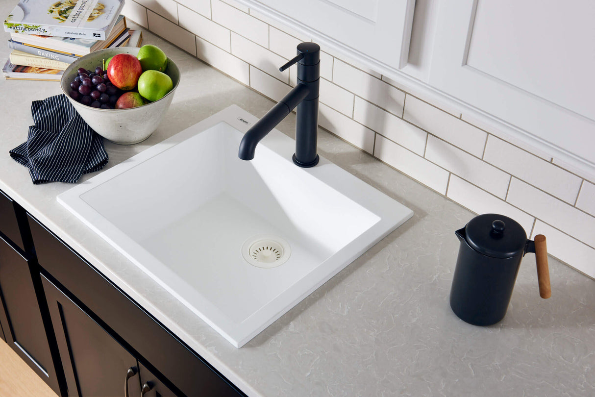 Ruvati 23 x 20 inch epiGranite Drop-in Topmount Granite Composite Single Bowl Kitchen Sink - Arctic White - RVG1023WH