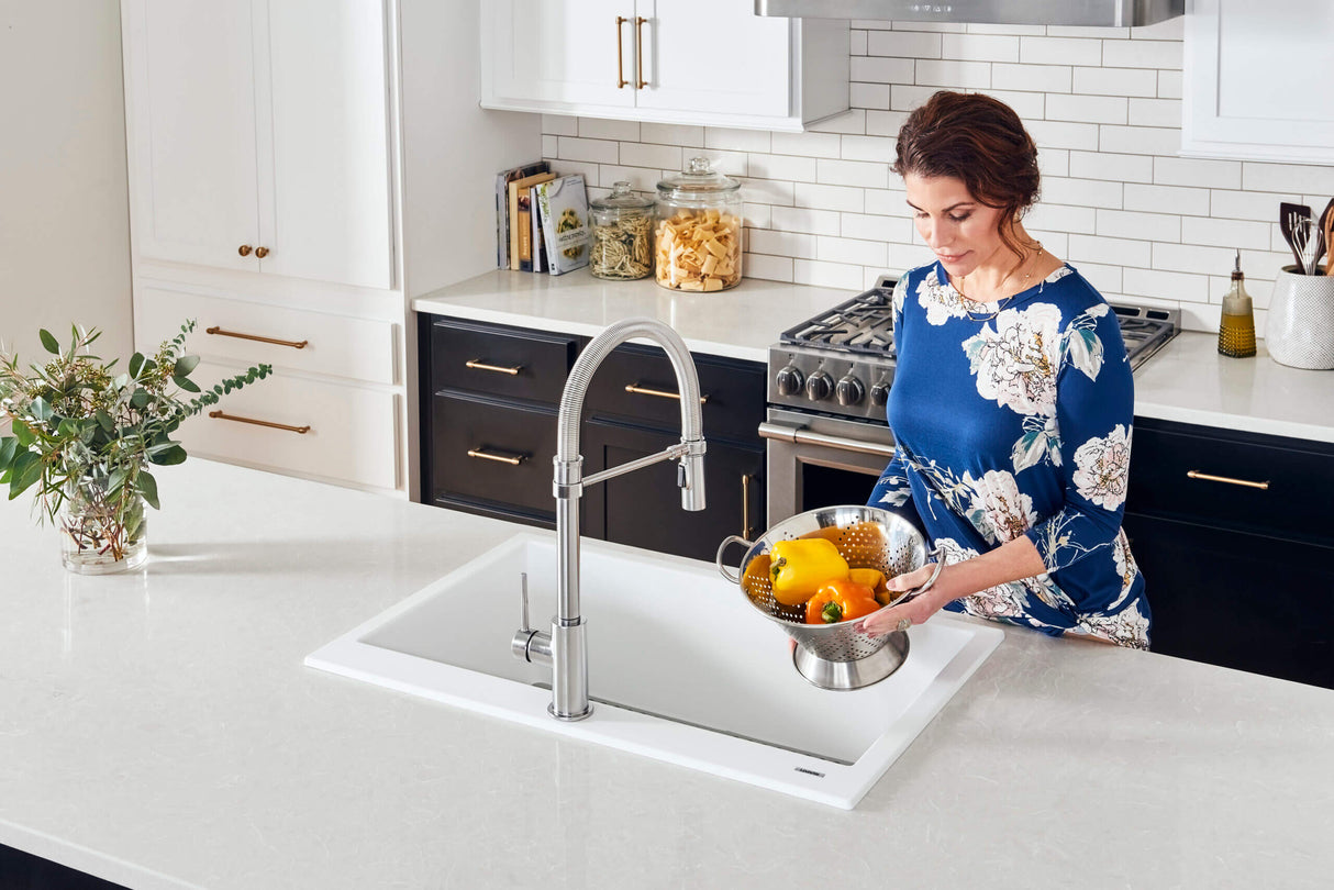 Ruvati 27 x 20 inch Drop-in Topmount Granite Composite Single Bowl Kitchen Sink - Arctic White - RVG1027WH