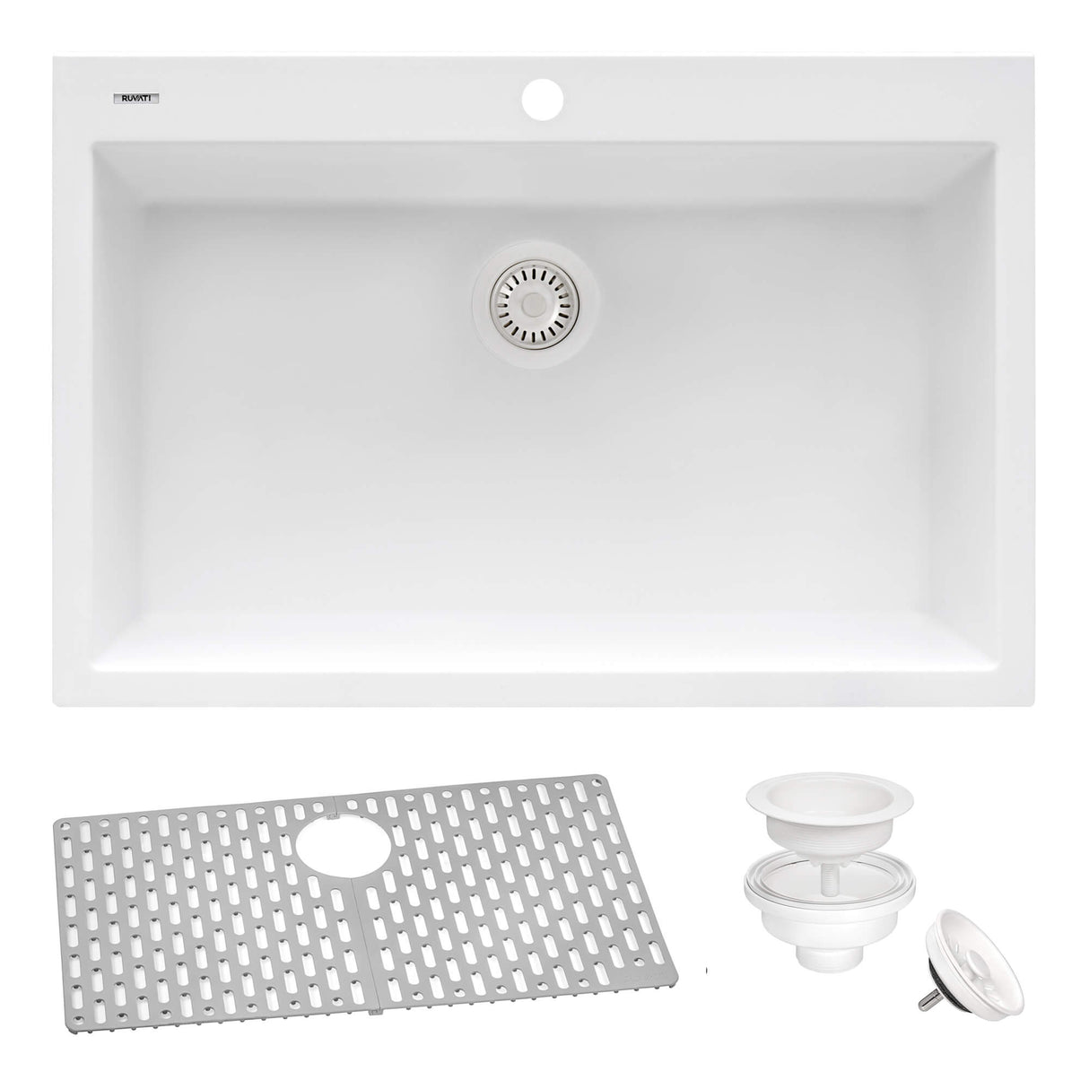 Ruvati 27 x 20 inch Drop-in Topmount Granite Composite Single Bowl Kitchen Sink - Arctic White - RVG1027WH