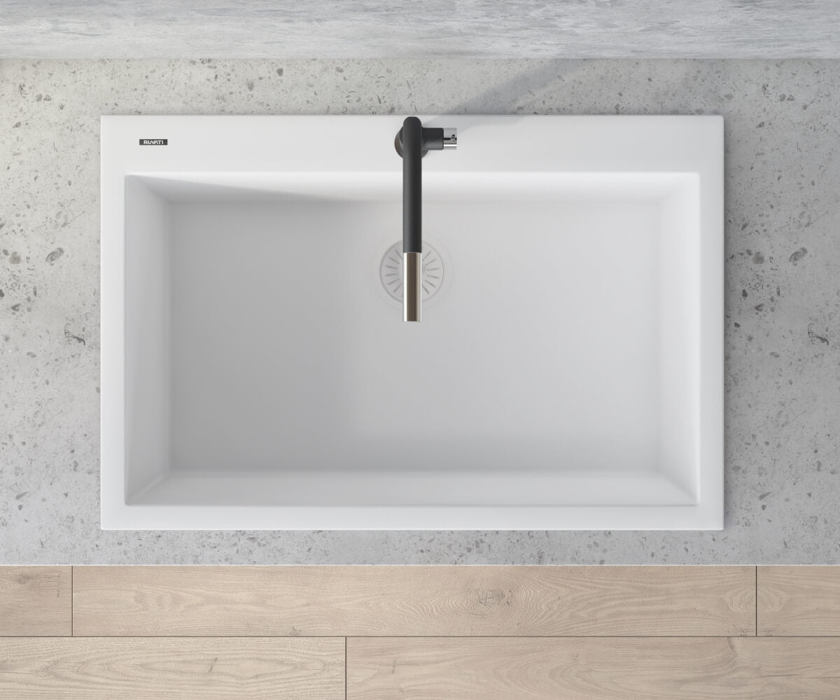 Ruvati 30 x 20 inch epiGranite Drop-in Topmount Granite Composite Single Bowl Kitchen Sink - Arctic White - RVG1030WH