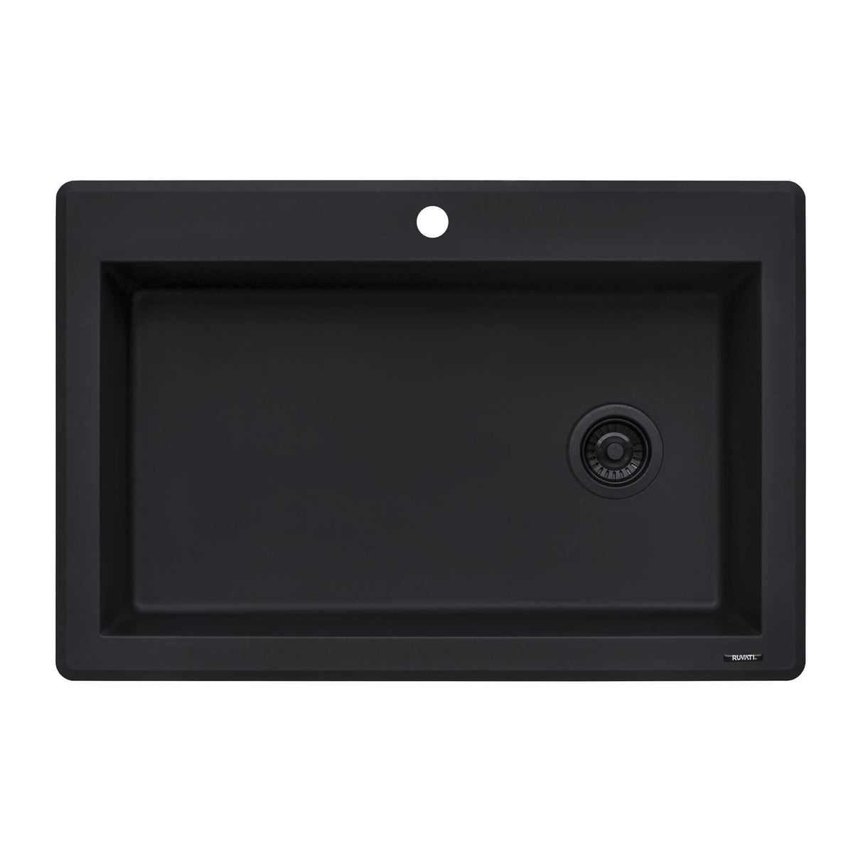 Ruvati 33 x 22 inch epiGranite Drop-in Topmount Granite Composite Single Bowl Kitchen Sink - Midnight Black - RVG1033BK