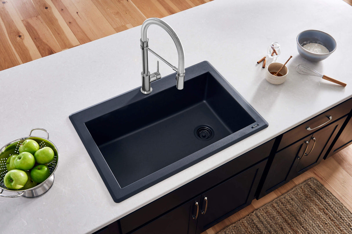 Ruvati 33 x 22 inch epiGranite Drop-in Topmount Granite Composite Single Bowl Kitchen Sink - Midnight Black - RVG1033BK