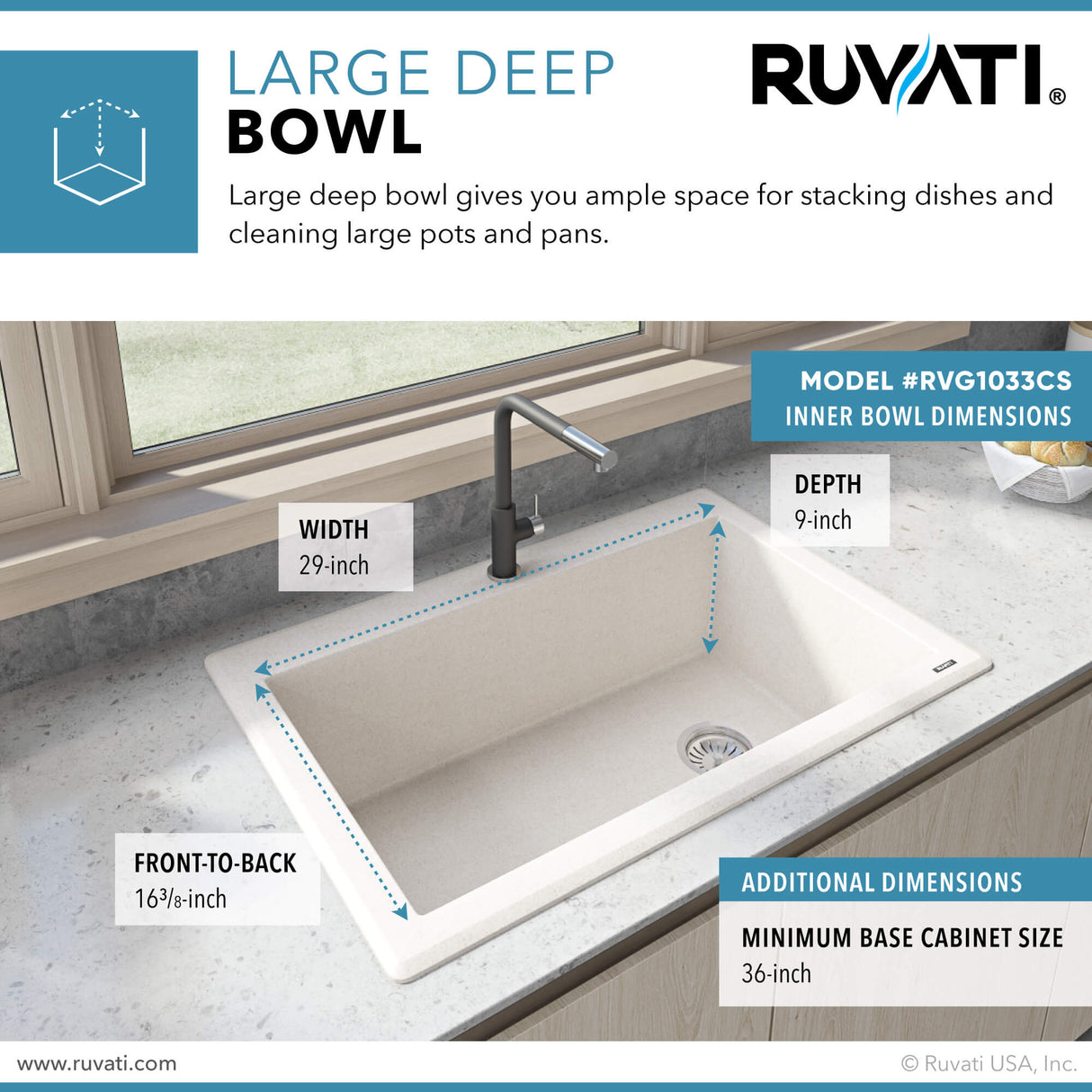 Ruvati 33 x 22 inch epiGranite Drop-in Topmount Granite Composite Single Bowl Kitchen Sink - Caribbean Sand - RVG1033CS