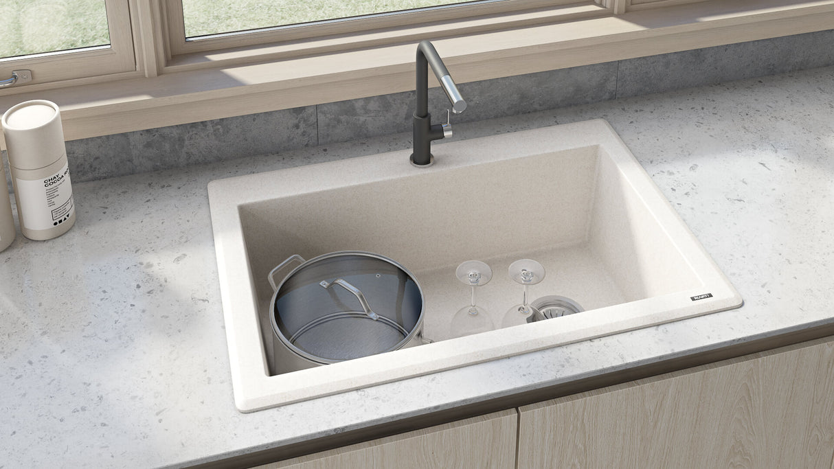 Ruvati 33 x 22 inch epiGranite Drop-in Topmount Granite Composite Single Bowl Kitchen Sink - Caribbean Sand - RVG1033CS