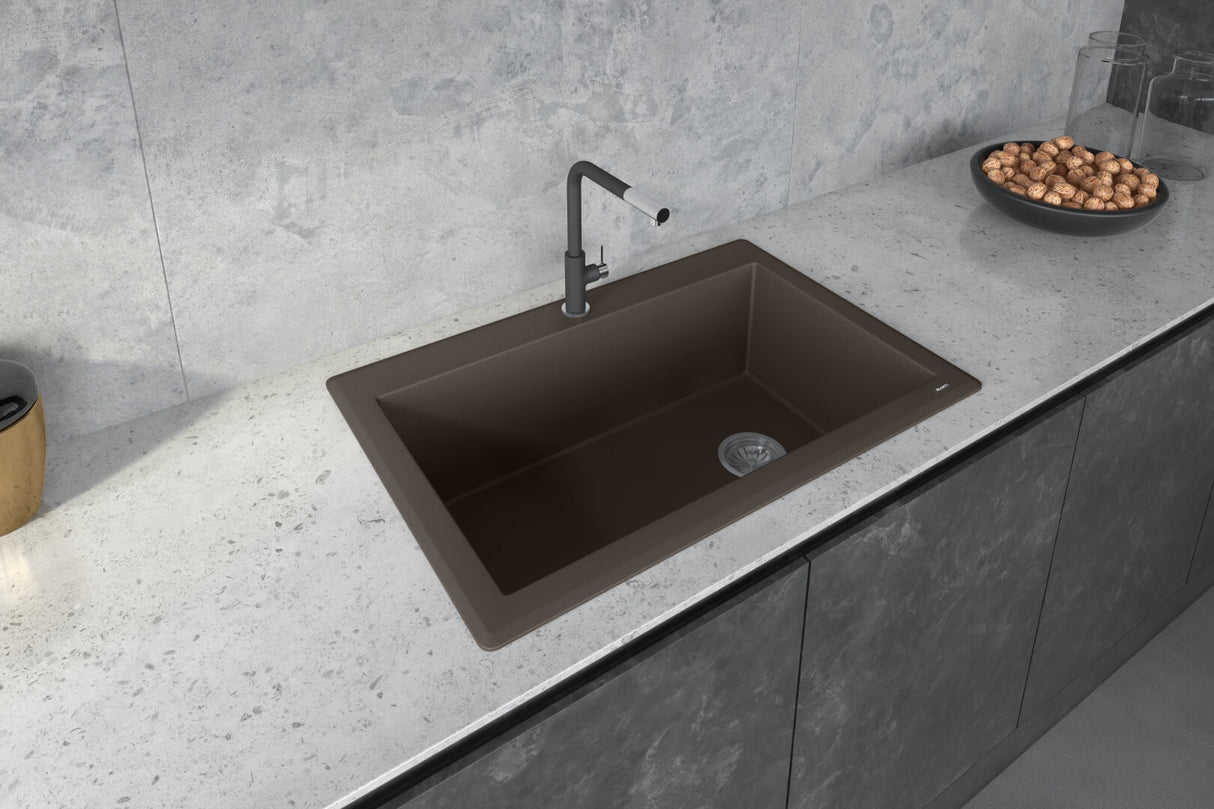 Ruvati 33 x 22 inch epiGranite Drop-in Topmount Granite Composite Single Bowl Kitchen Sink - Espresso Brown - RVG1033ES
