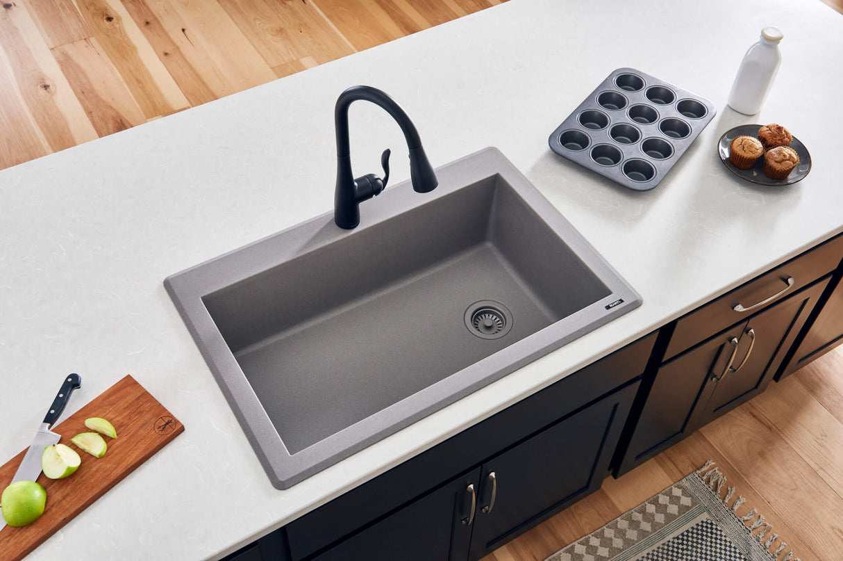 Ruvati 33 x 22 inch epiGranite Drop-in Topmount Granite Composite Single Bowl Kitchen Sink - Urban Gray - RVG1033GR