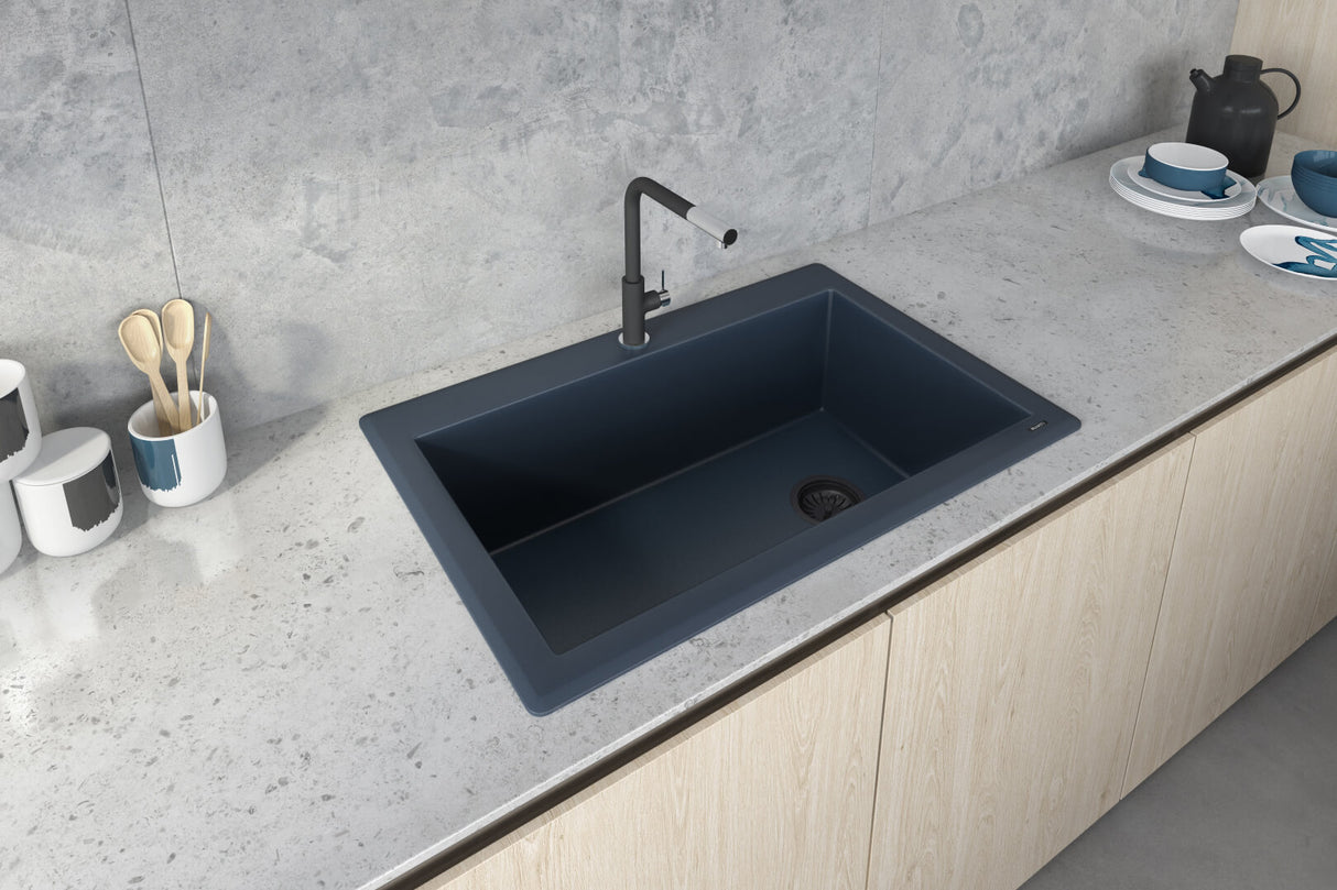 Ruvati 33 x 22 inch Granite Composite Drop-in Topmount Single Bowl Kitchen Sink - Catalina Blue - RVG1033LU