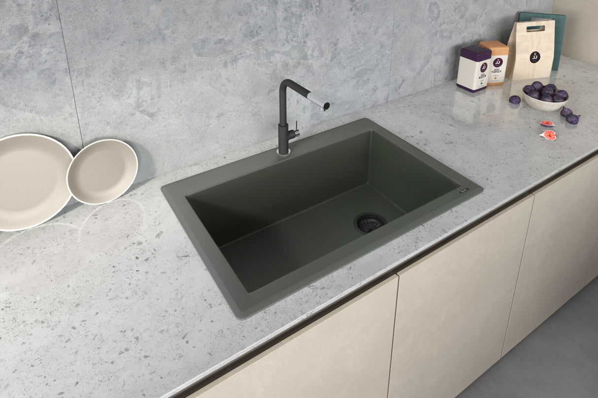 Ruvati 33 x 22 inch Granite Composite Drop-in Topmount Single Bowl Kitchen Sink - Juniper Green - RVG1033RN