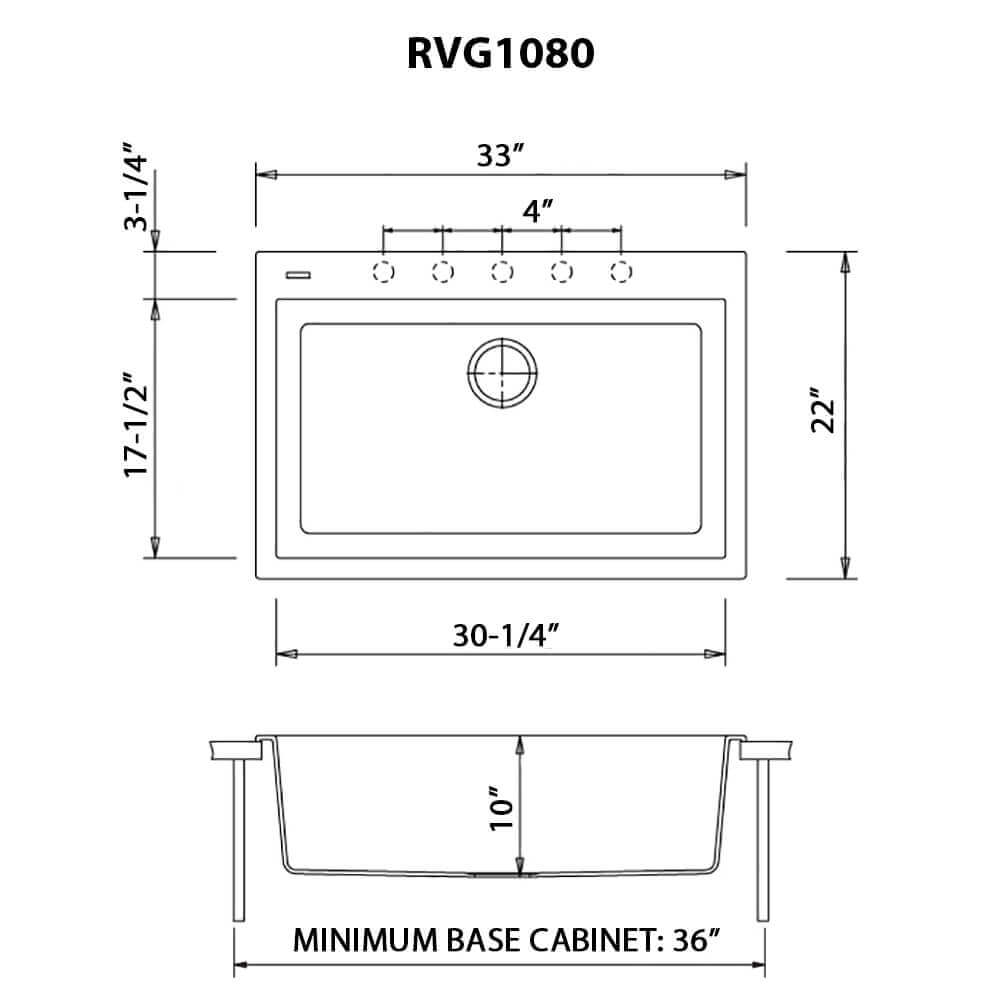 Ruvati 33 x 22 inch epiGranite Drop-in Topmount Granite Composite Single Bowl Kitchen Sink - Urban Gray - RVG1080UG