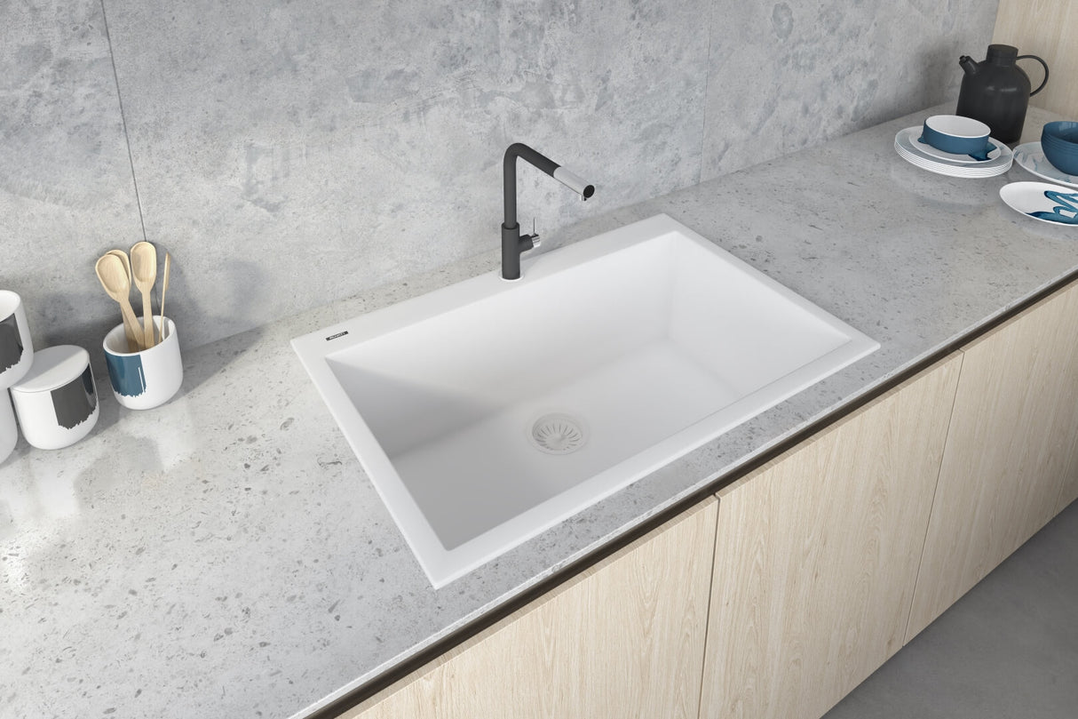 Ruvati 33 x 22 inch epiGranite Drop-in Topmount Granite Composite Single Bowl Kitchen Sink - Arctic White - RVG1080WH