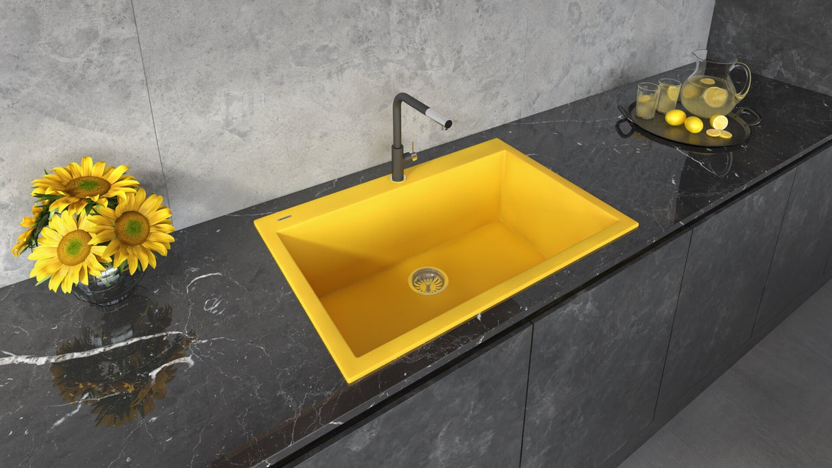 Ruvati 33 x 22 inch Granite Composite Drop-in Topmount Kitchen Sink Single Bowl - Midas Yellow - RVG1080YL