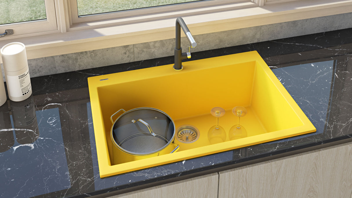 Ruvati 33 x 22 inch Granite Composite Drop-in Topmount Kitchen Sink Single Bowl - Midas Yellow - RVG1080YL