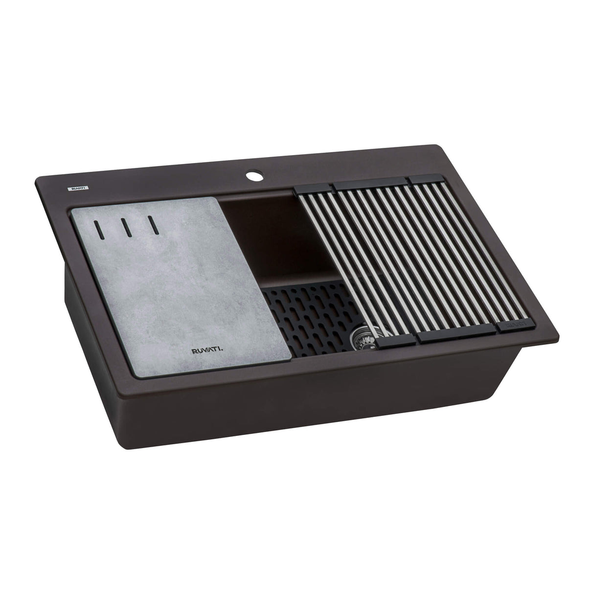 Ruvati 33-inch Granite Composite Workstation Drop-in Topmount Kitchen Sink Espresso Brown - RVG1302ES